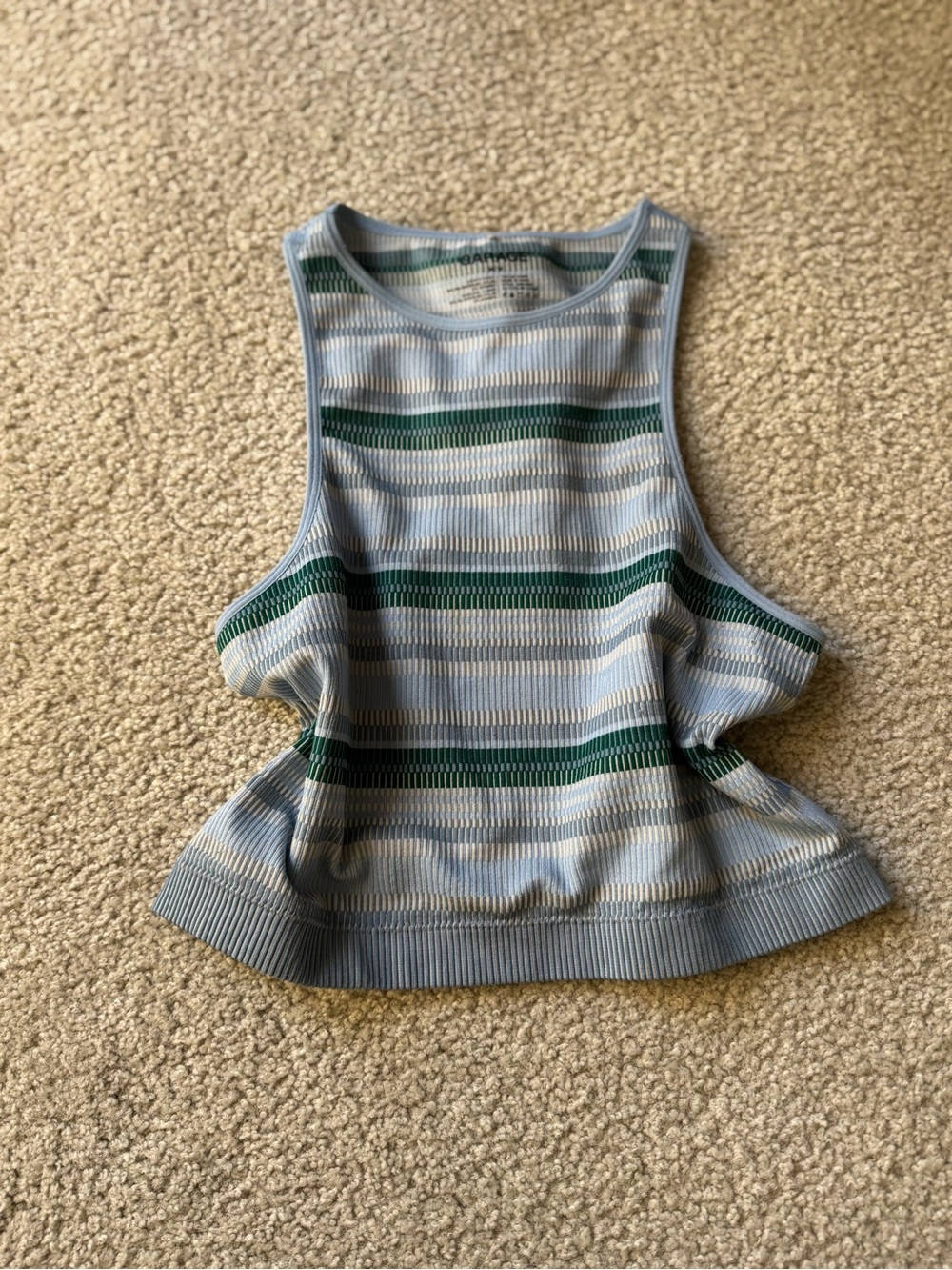 Garage Striped Ribbed Tank in Light Blue, Green and Cream tee